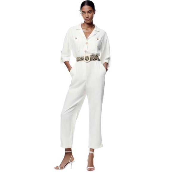 Zara Pants - ZARA | Women’s Linen Blend Oyster White Jumpsuit Size M